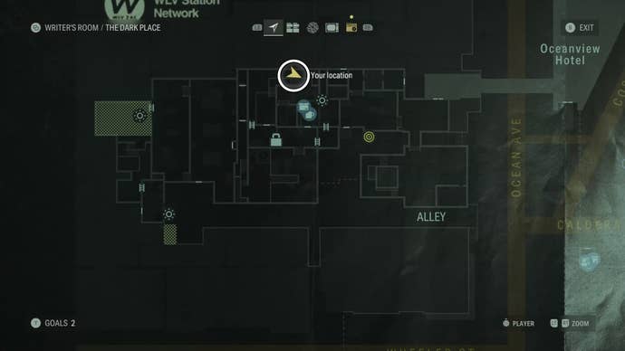 map showing a word of power location with a white circle