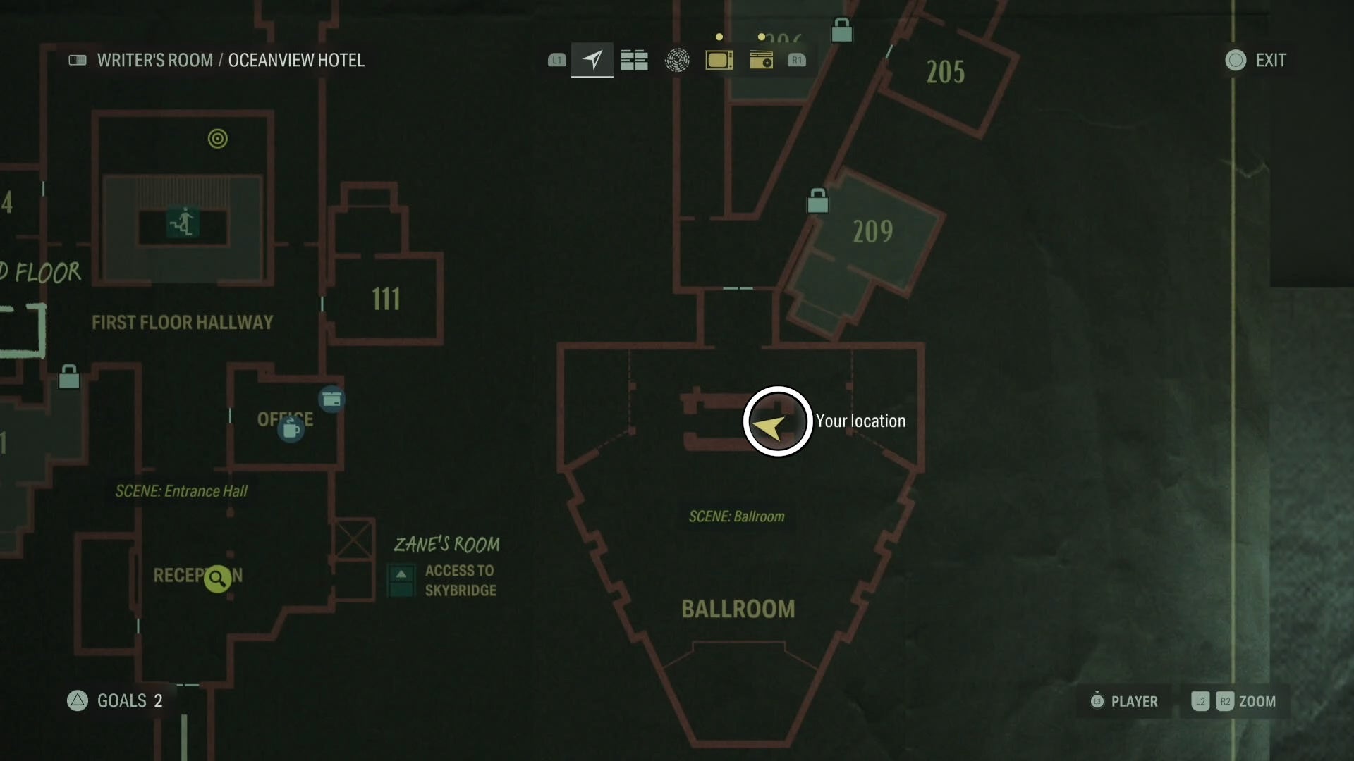 map showing a word of power location with a white circle