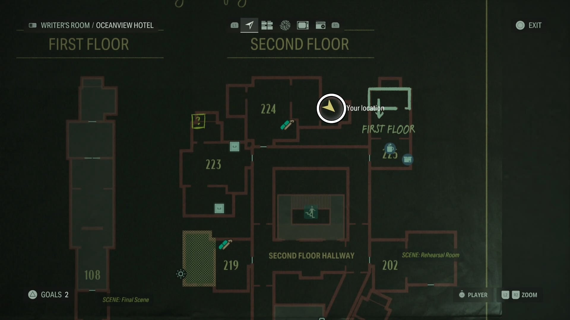 map showing a word of power location with a white circle