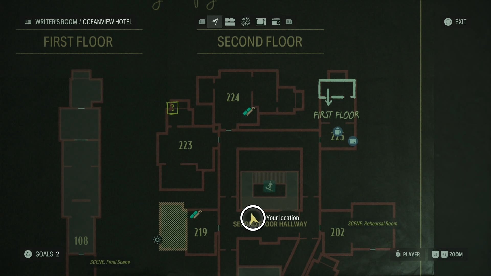 map showing a word of power location with a white circle