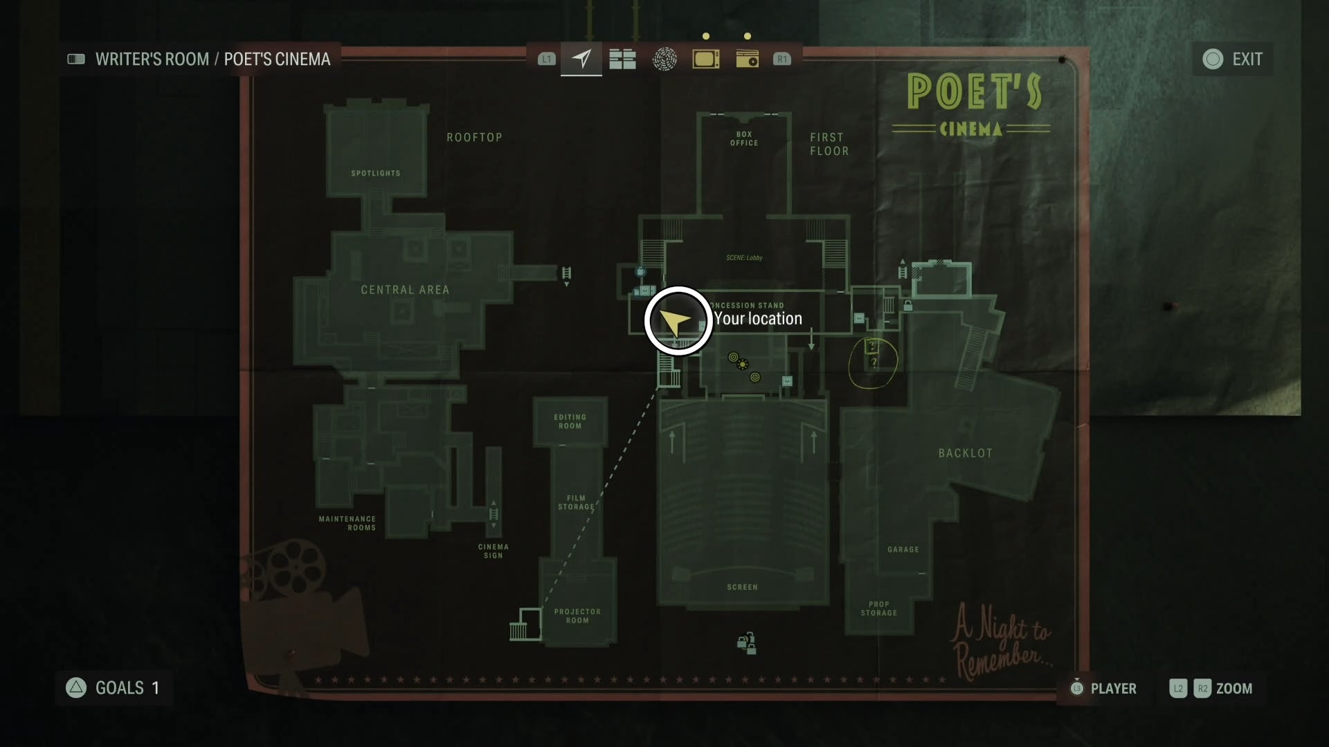 map showing a word of power location with a white circle