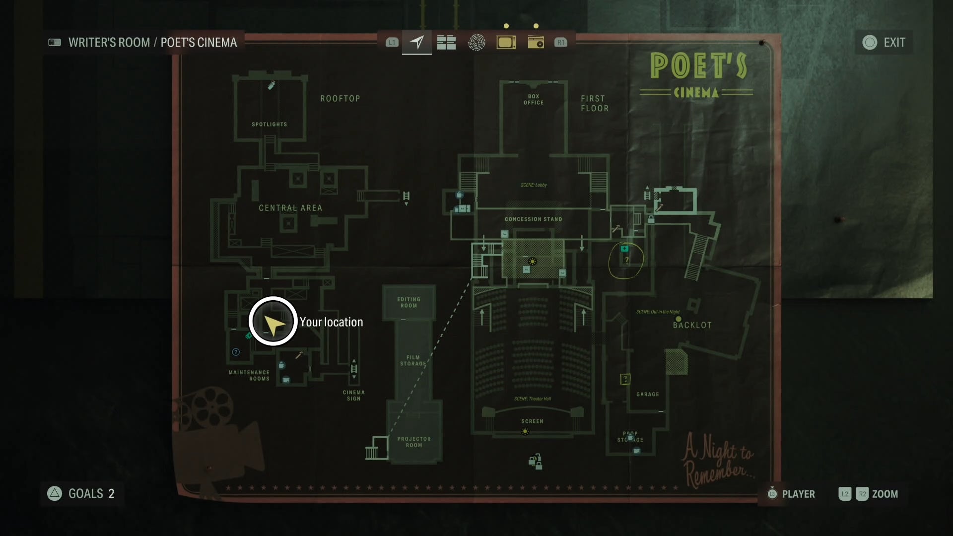 map showing a word of power location with a white circle