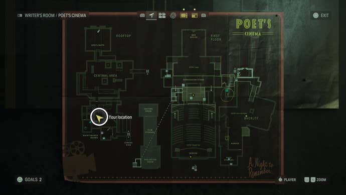 map showing a word of power location with a white circle