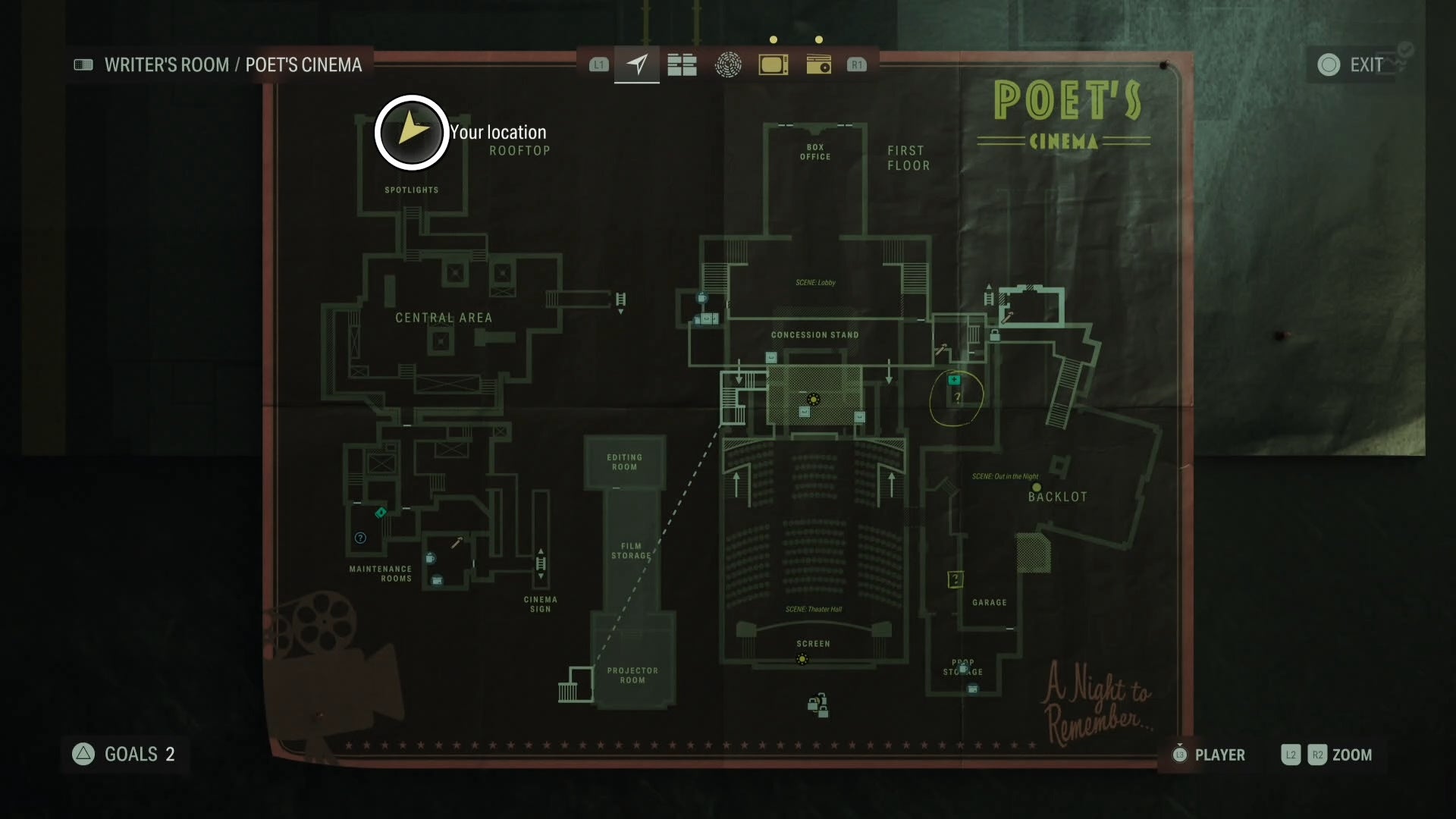 map showing a word of power location with a white circle