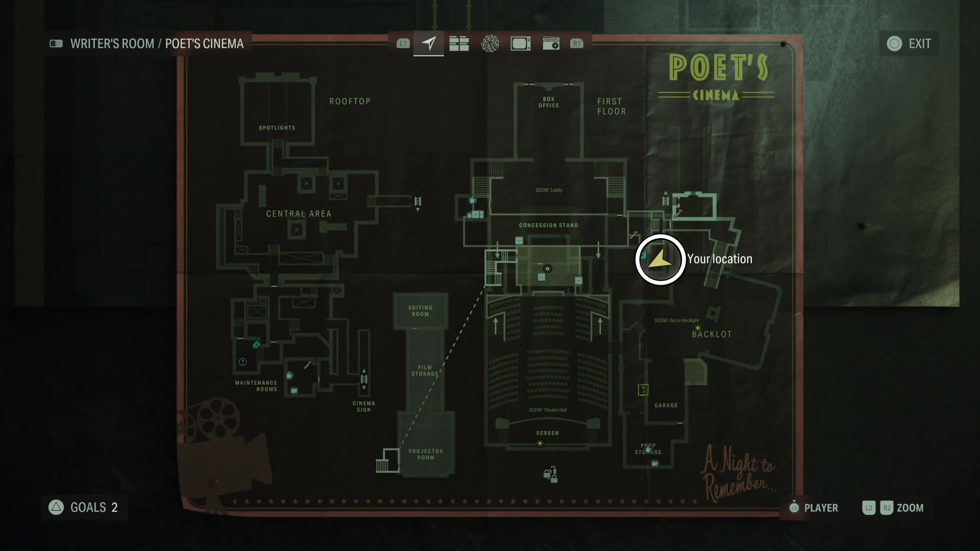 map showing a word of power location with a white circle