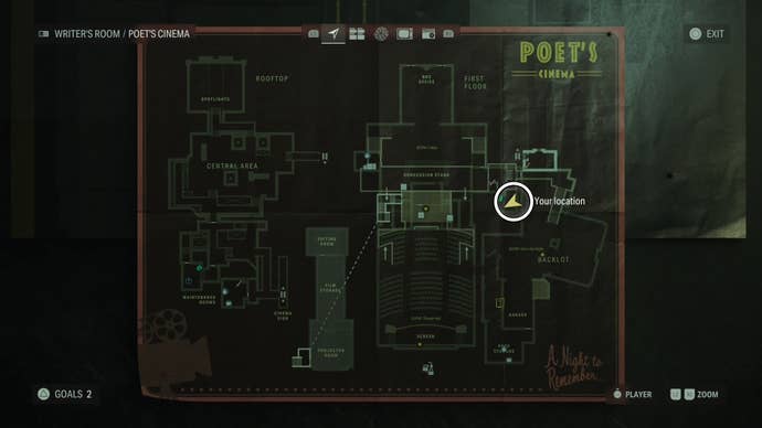 map showing a word of power location with a white circle