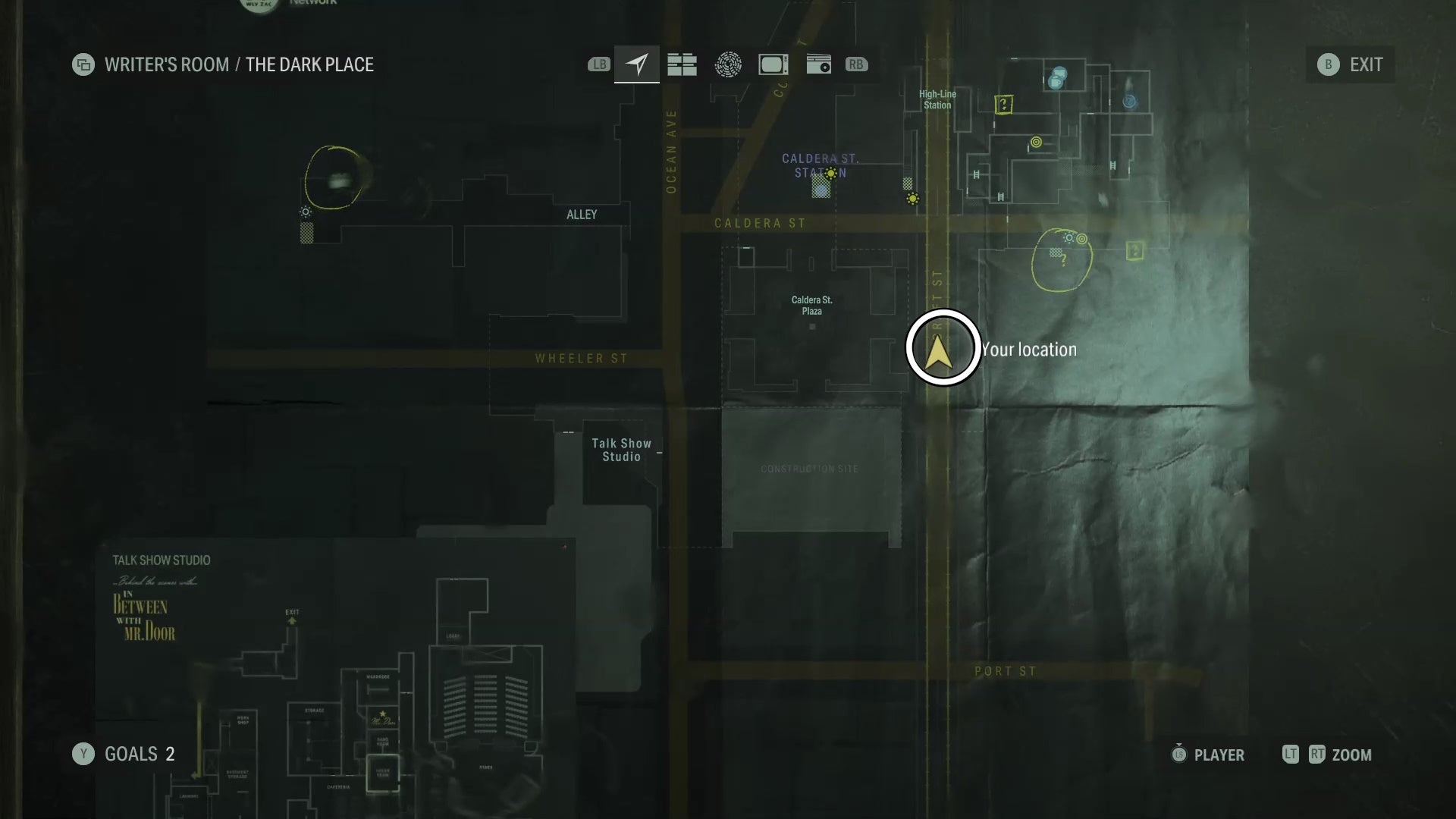 map showing a word of power location with a white circle