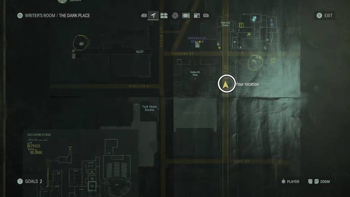 map showing a word of power location with a white circle