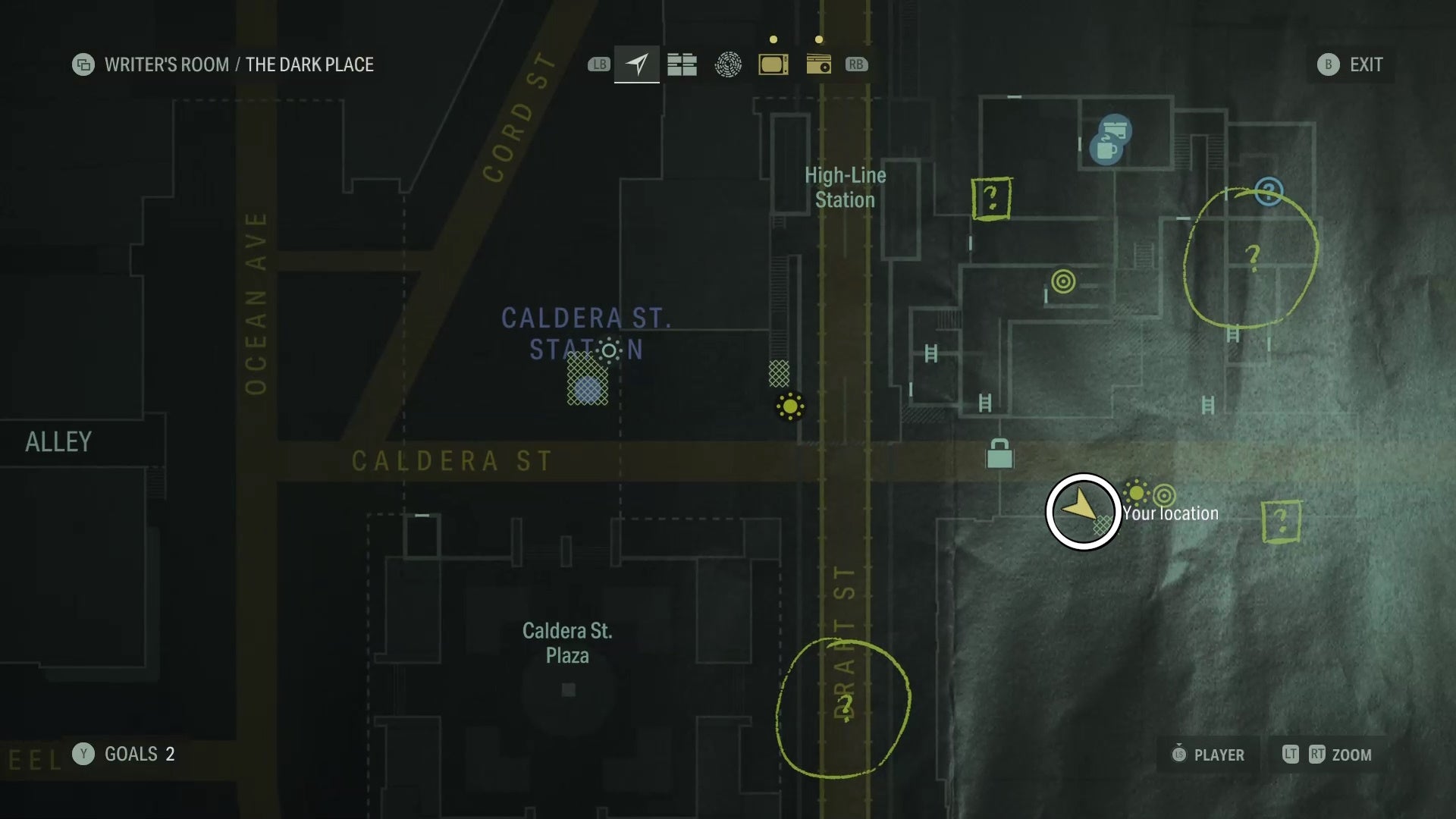 map showing a word of power location with a white circle