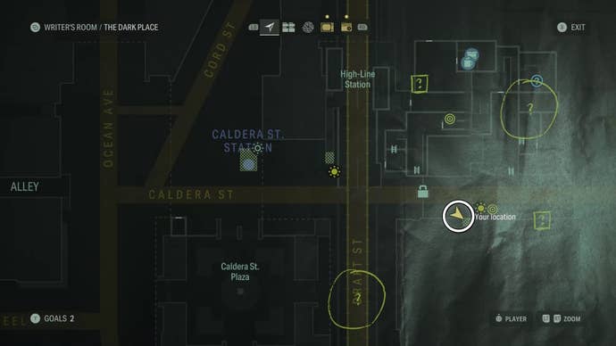 map showing a word of power location with a white circle