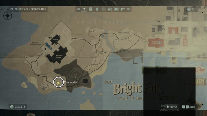 map with a white circle around a cult stash location in bright falls