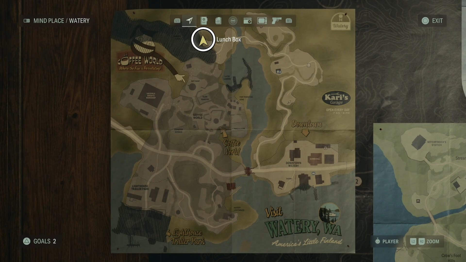 watery map of a lunch box location circled in white