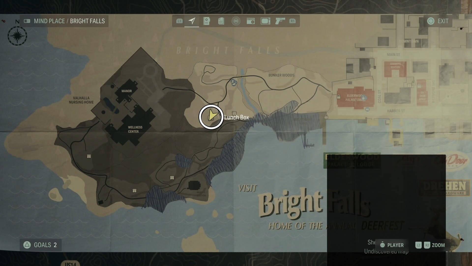 bright falls map of a lunch box location circled in white
