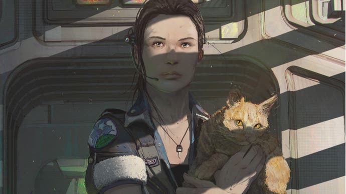 Alien Isolation concept art by artist and illustrator Brad Wright showing Ripley and her cat