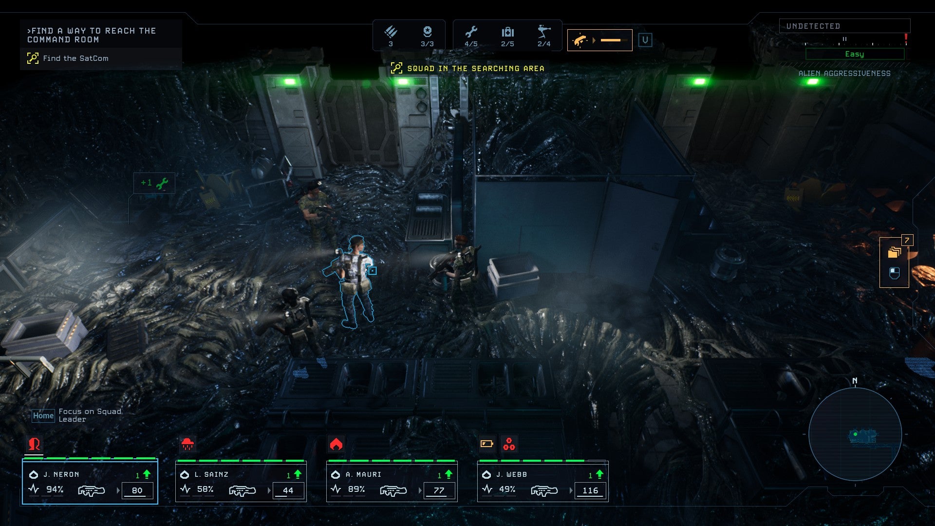 A command room that&rsquo;s been taken over by a grey fleshy skin in Aliens Dark Descent