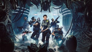 A squad of soldiers enters a chamber filled with alien eggs and tentacles in Aliens: Dark Descent
