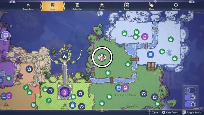 a doll location in forest of valor circled on the map