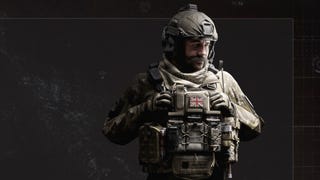 cropped mission select menu for the reactor level, showing captain price on a black background posing with his hands resting on his combat vest