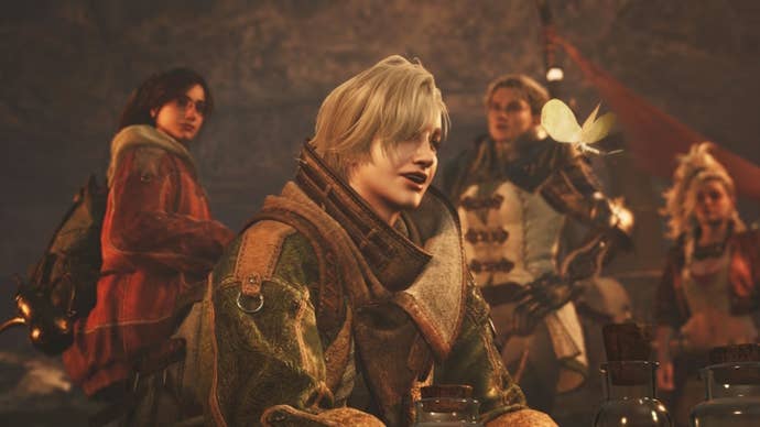 Alma, Erik, Gemma, and Olivia in Monster Hunter Wilds.