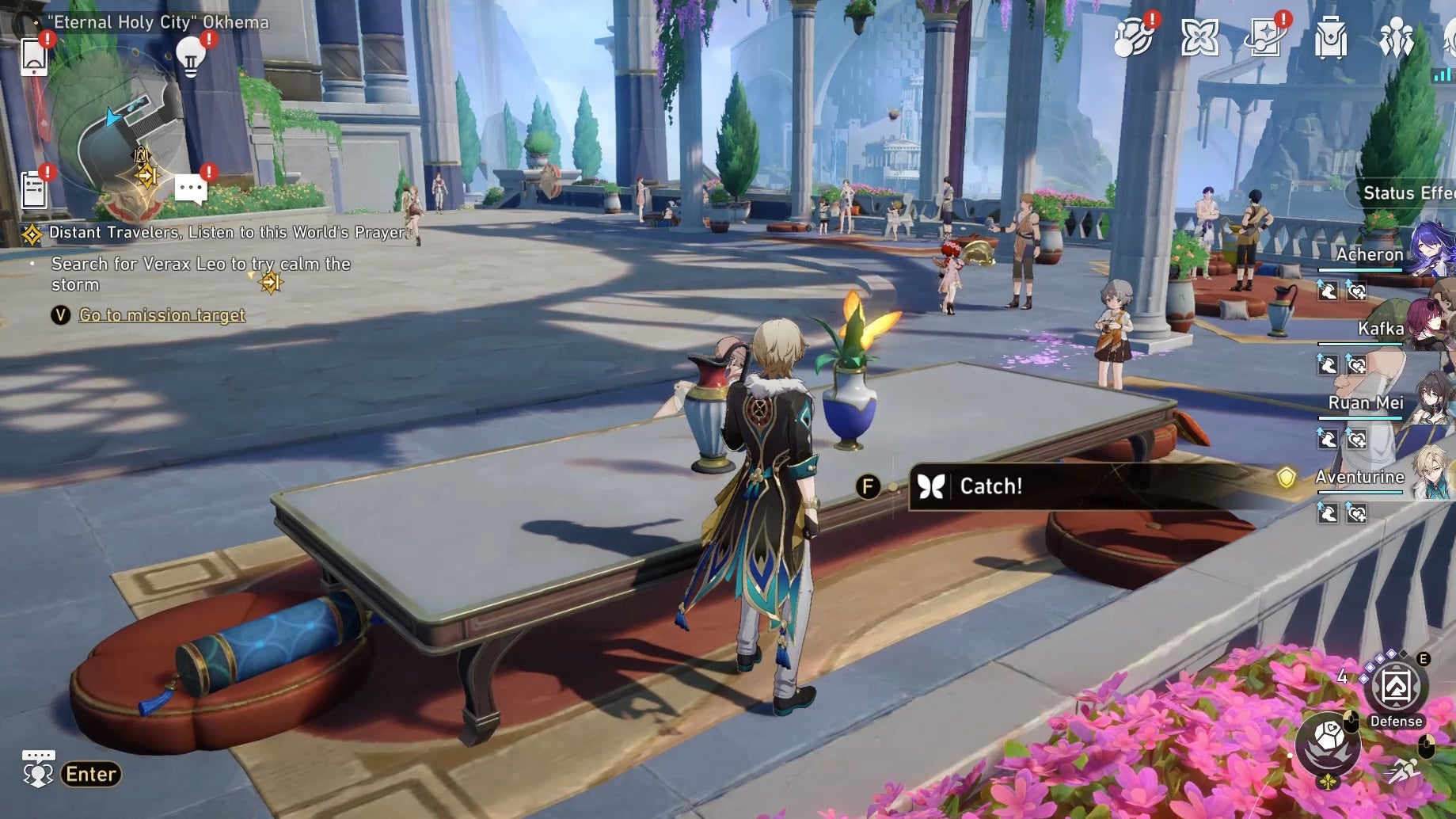 Aventurine looking a Nymph in Okhema in Honkai Star Rail.