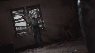 James holding the Wooden Plank weapon in Silent Hill 2.