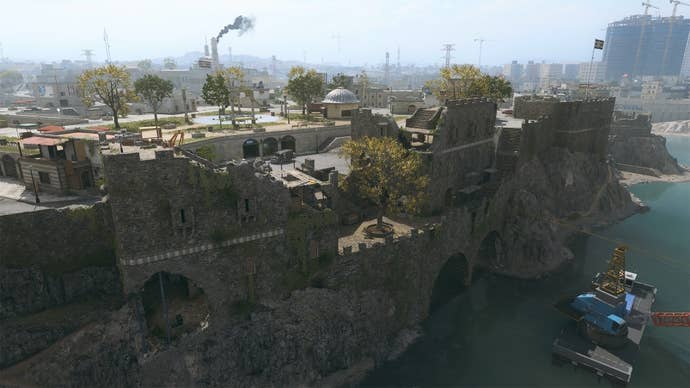 drone view of the old town point of interest on the urzikstan warzone map