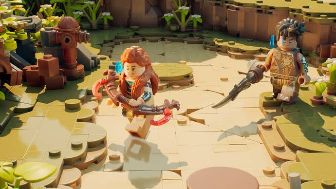 Aloy and Varl running about in Lego Horizon Adventures