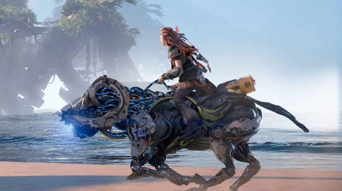 Aloy rides a charger in Horizon Forbidden West promo