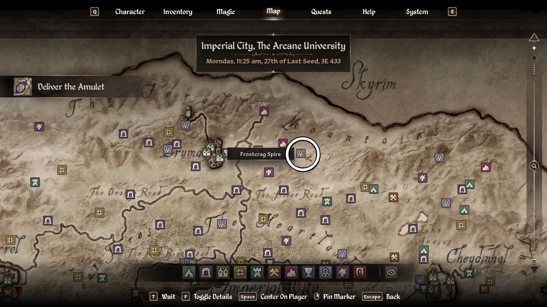 Frostcrag Spire location circled on map in Oblivion Remastered.