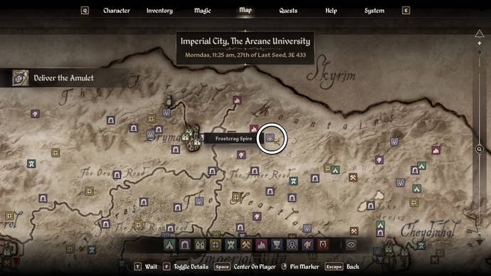 Frostcrag Spire location circled on map in Oblivion Remastered.