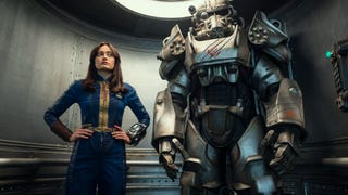 Lucy in her Vault Dweller ensemble and Maximus in his Power Armour in Amazon's Fallout adaptation
