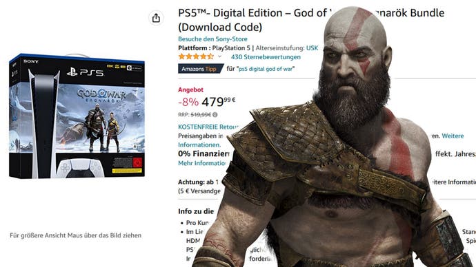 Die PS5 Digital mit God of War Ragnarök gibt’s bei Amazon aktuell für 480 Euro.