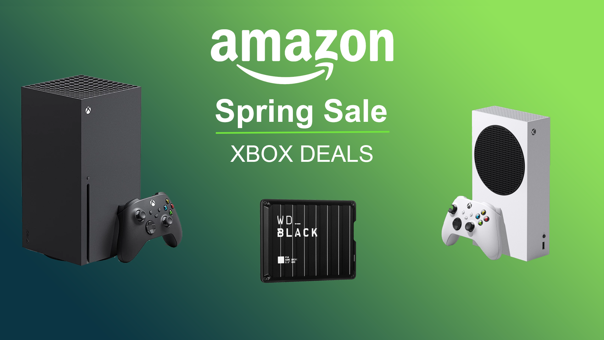 Amazon Spring Deal Days header image featuring an Xbox Series X console, a WD_Black P10 Game Storage and Xbox Series S.