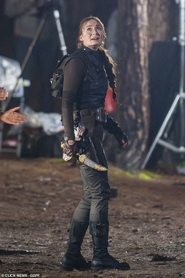 Sophie Turner as Lara Croft on set of Amazon's Tomb Raider