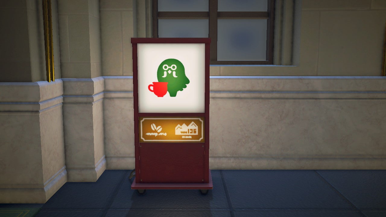 A close-up of The Roost's billboard in Animal Crossing.