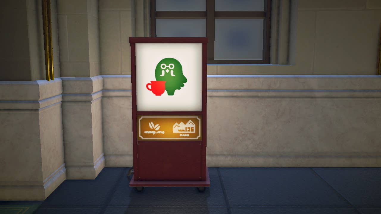 A close-up of The Roost's billboard in Animal Crossing.