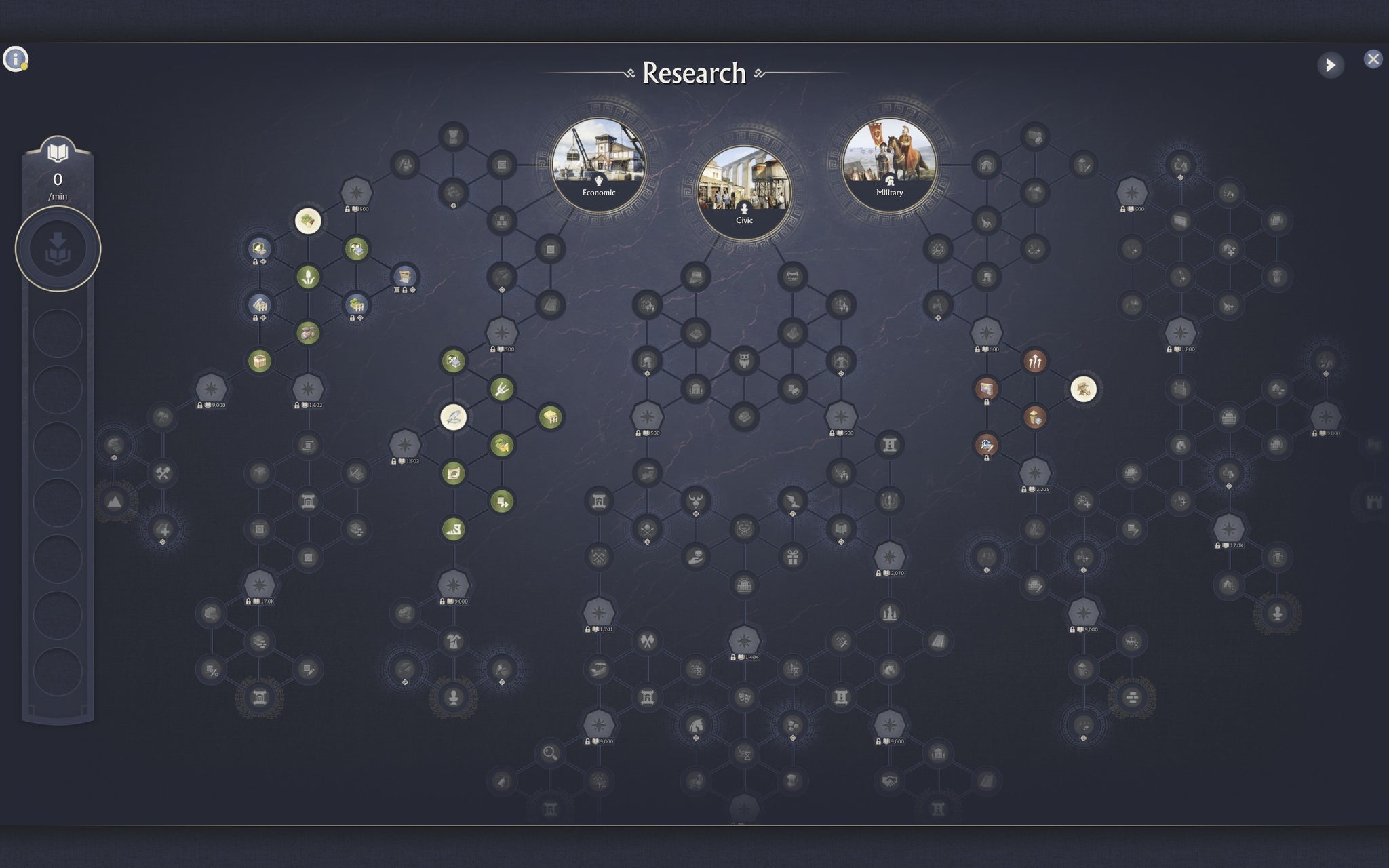 The partially filled research tree of Anno 117: Pax Romana. - 9