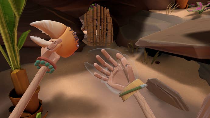 Attaching a crab pincer to your puppet hand in Another Fisherman’s Tale