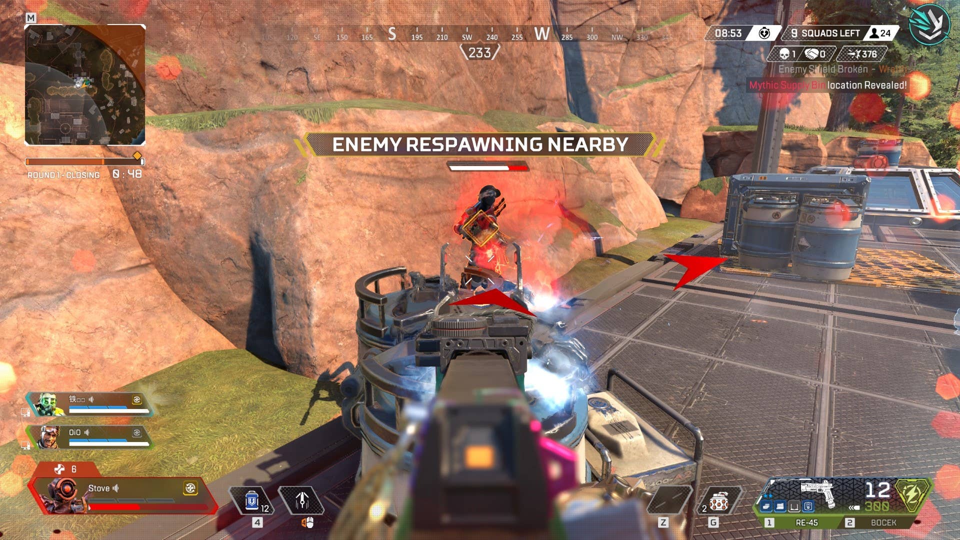 Shooting at an enemy Wraith in Apex Legends' Wildcard mode.