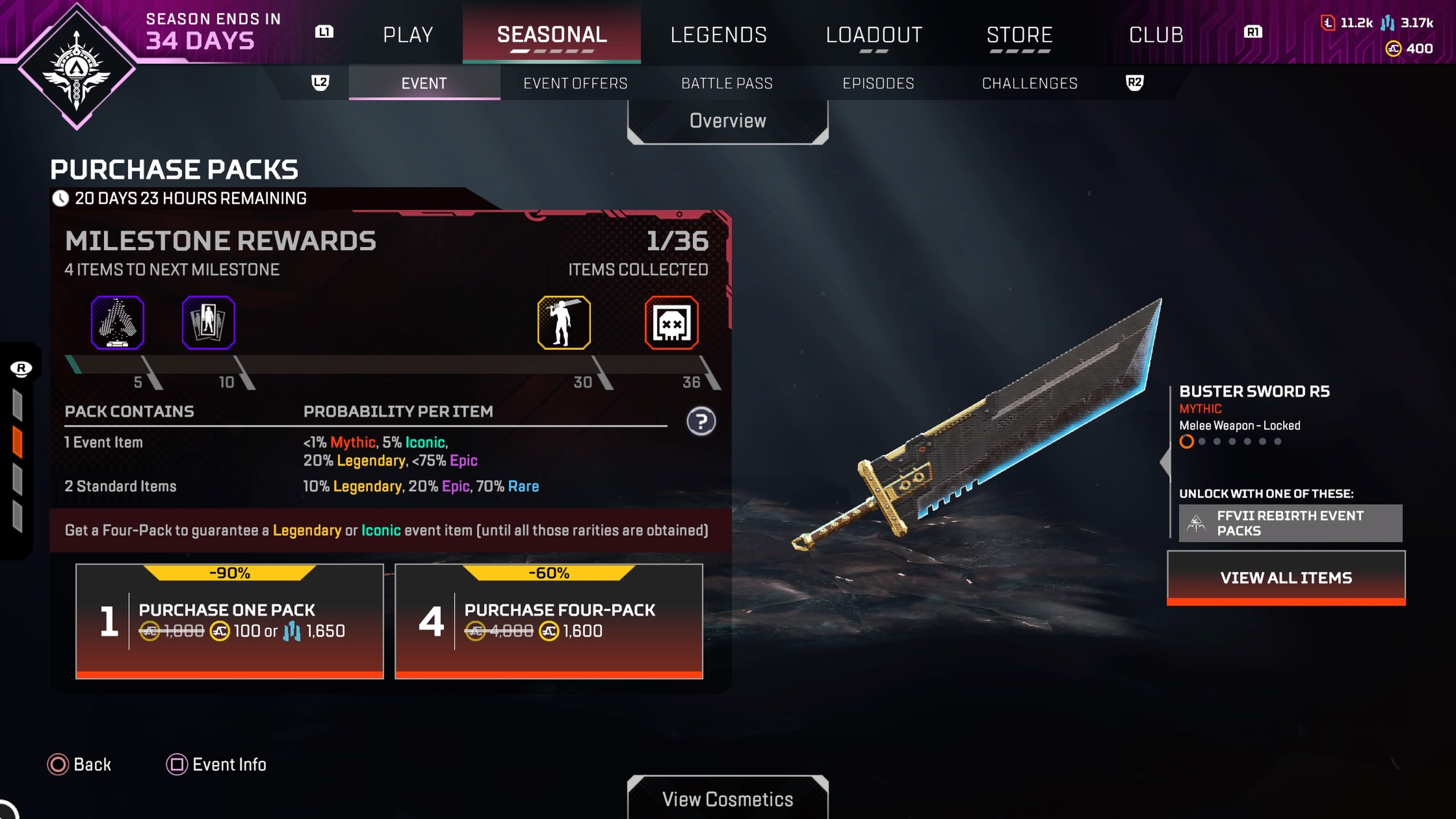 Screenshot of in-game store for Apex Legends Final Fantasy 7 crossover event