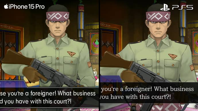 ace attorney spirit of justice iphone 15 pro vs ps5 comparison showing higher-res 3D models
