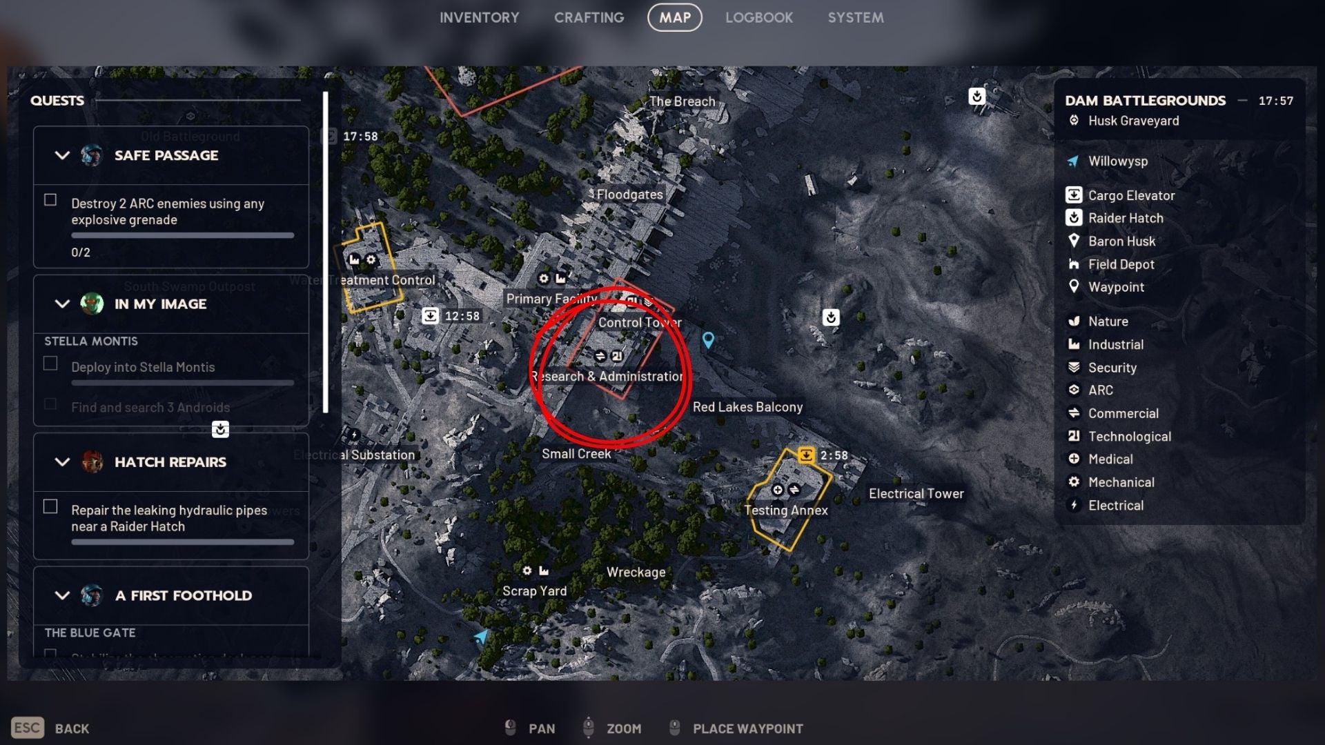 An image showing the map location of the Research and Administration Building in Arc Raiders - 4