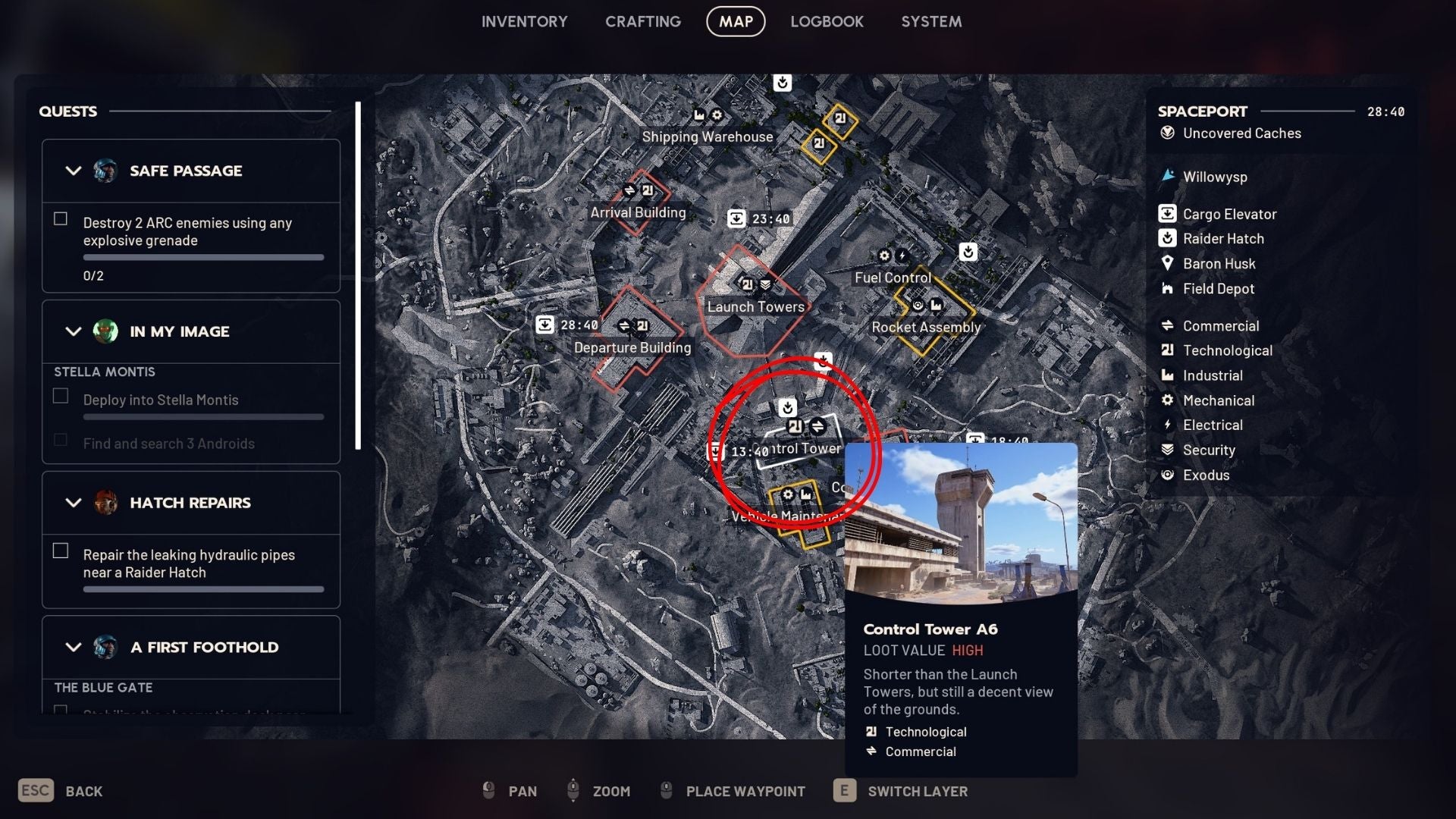 A map image showing the Control Tower A6 location in Arc Raiders - 6