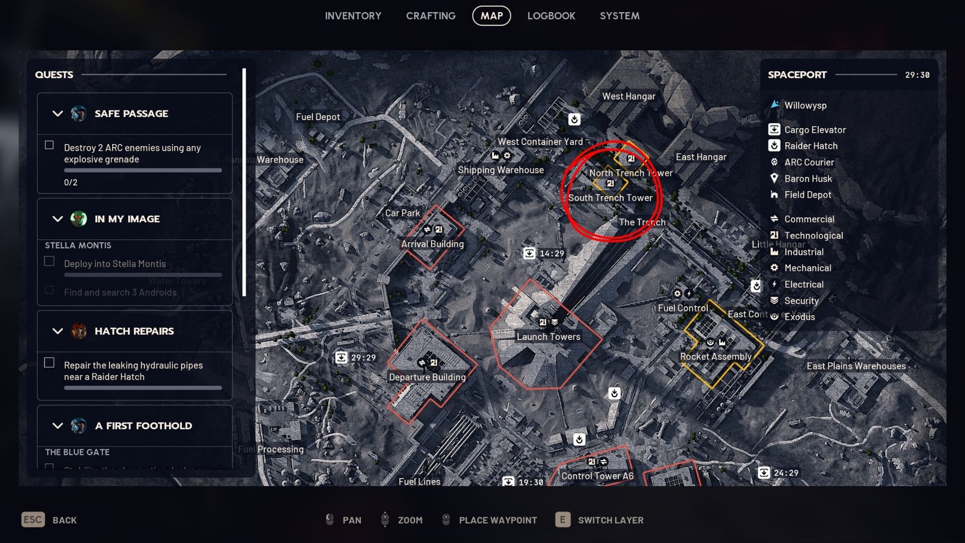 An image showing the map location of the tagging spot in the Spaceport in Arc Raiders - 8