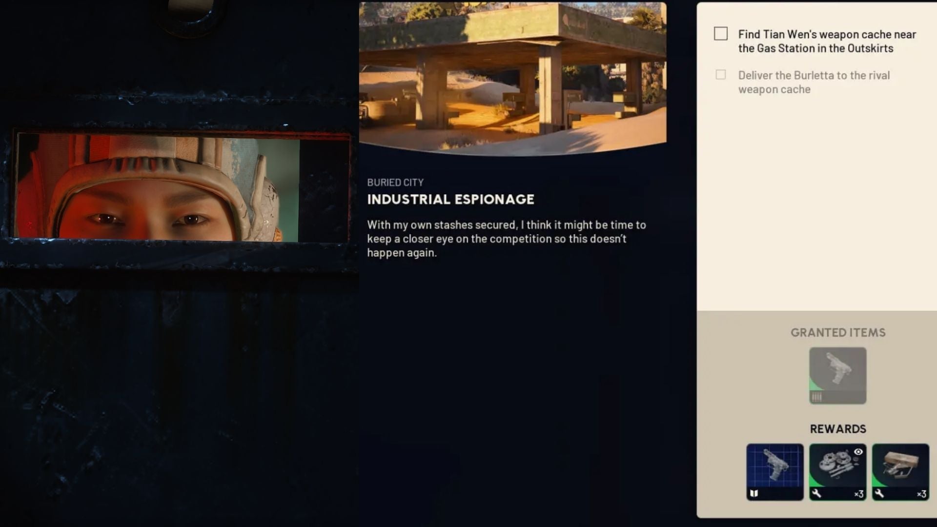 An image showing Tian Wen and the quest info for Industrial Espionage in Arc Raiders - 6