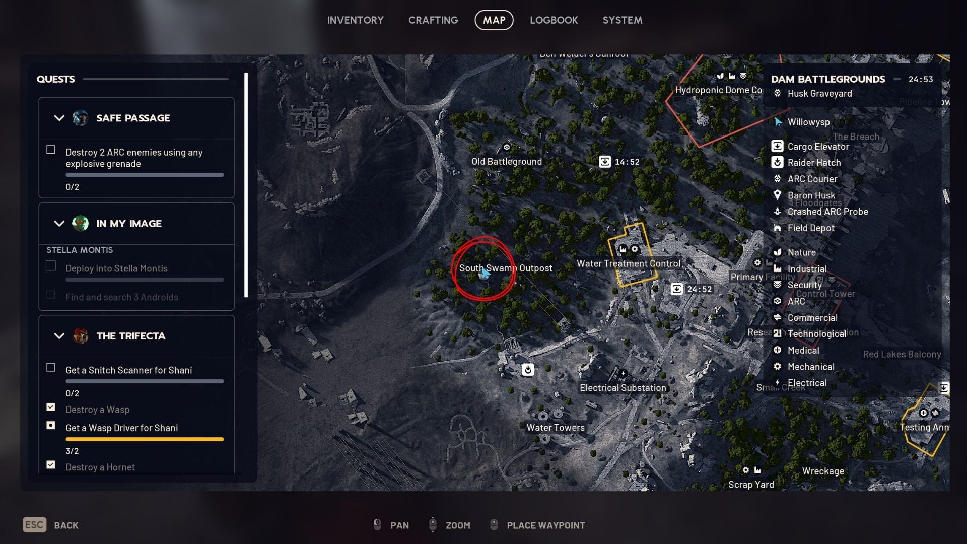 An image showing the map location of the South Swamp Outpost in Arc Raiders - 6