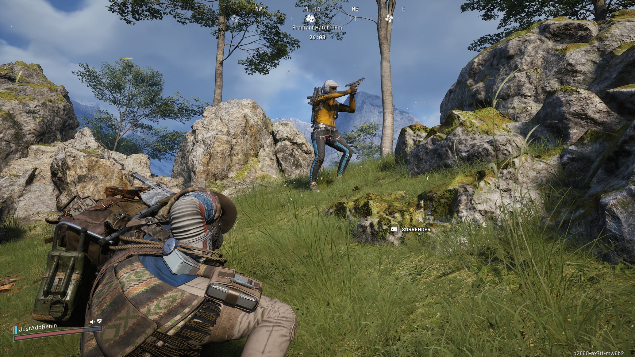 The player lies downed while an ally continues shooting in Arc Raiders. - 1