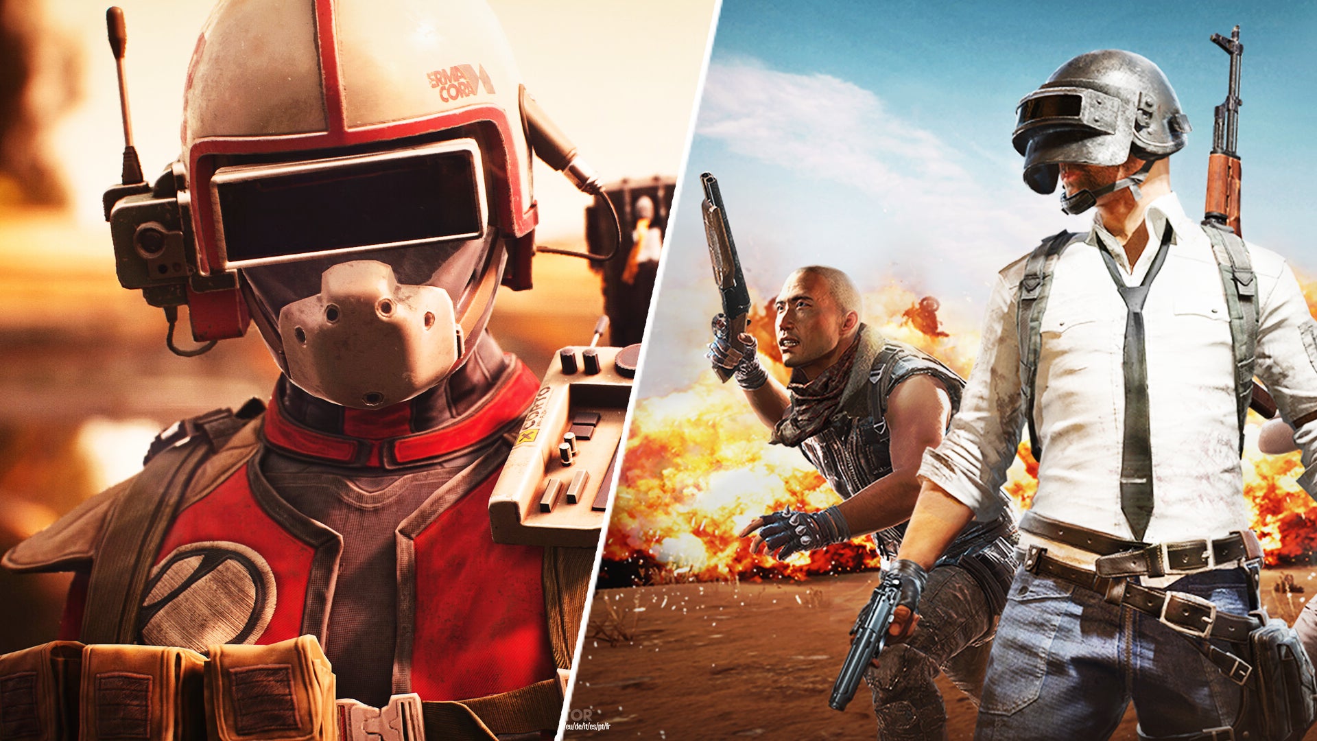 Split image featuring a helmeted soldier in Arc Raiders, and a helmeted soldier in PUBG. - 1