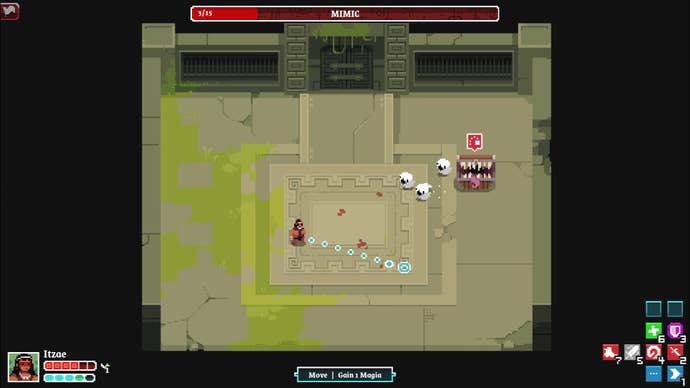 A battle scene with a sentient treasure chest in Arco