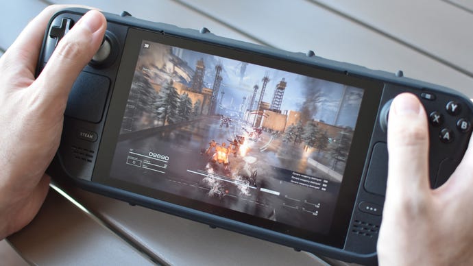 Armored Core 6: Api Rubicon yang berjalan di Steam Deck.